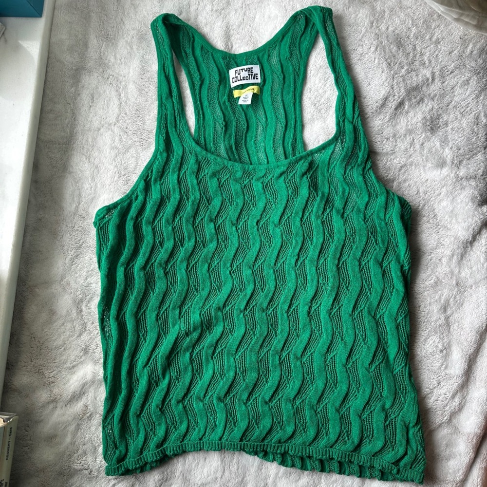 Vibrant Green Textured Knit Tank Top Racerback
